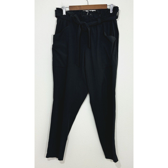 Athleta Skyline Travel Pants Paper Bag High Waist Tie Belted Black Activewear 10 - Picture 2 of 10